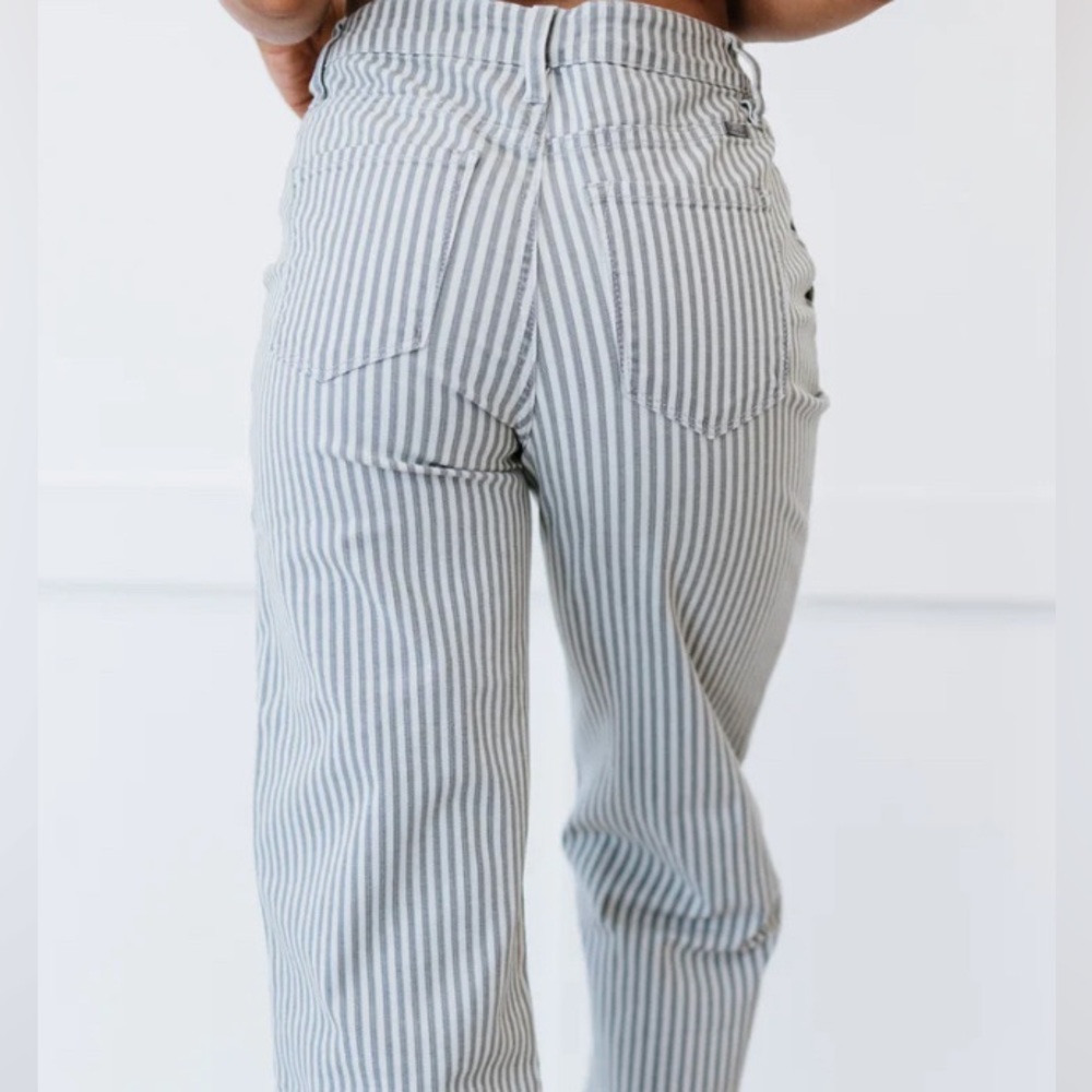Shein blue and white striped denim jeans